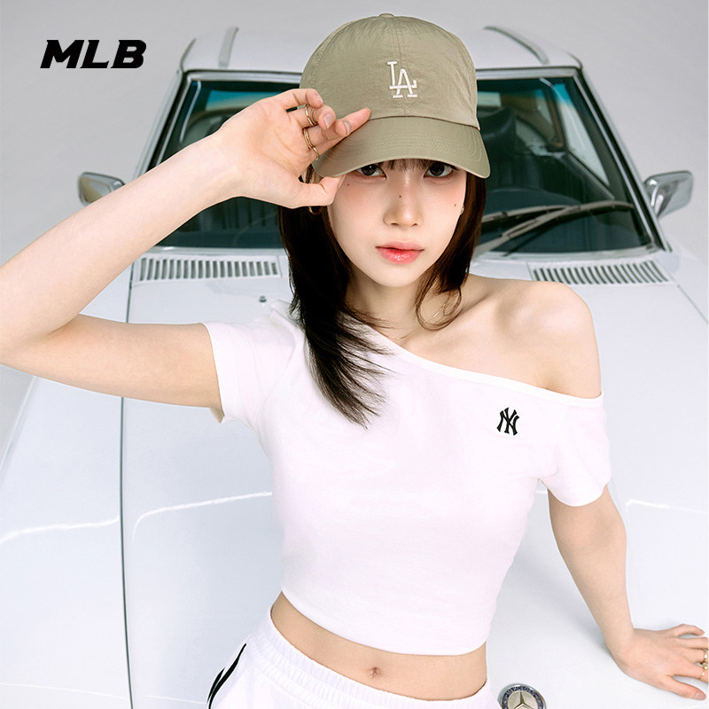 MLB官方女款轻薄潮流百搭修身弹力斜肩T恤短袖26夏季新款TSB05图片