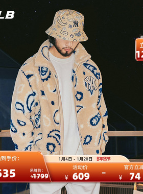 MLB官方 男女情侣仿羊羔绒外套腰果花时尚百搭休闲冬季FDI01