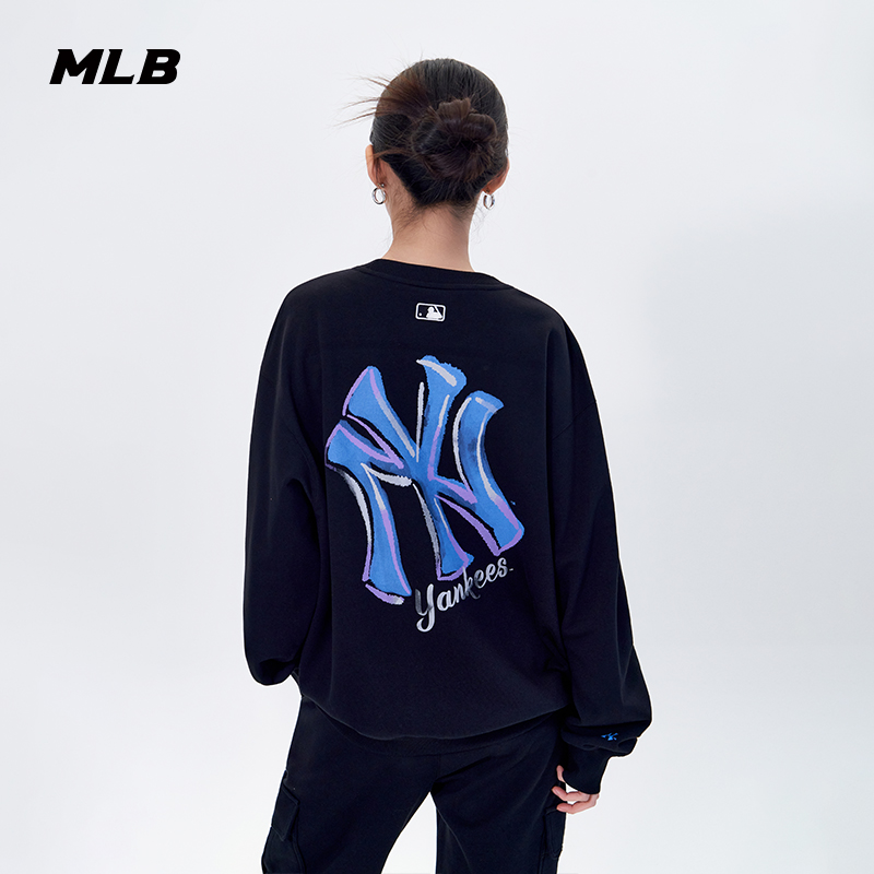 MLB官方男女情侣时尚休闲运动街头风背标卫衣套头25秋季新款MTB32