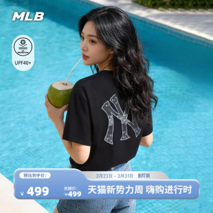 新款 MLB官方 T恤26春季 宽松仿牛仔老花背标防晒短袖 TSM06 男女同款