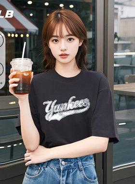 MLB官方 男女凉感防晒圆领T恤复古老花logo短袖25夏季新款TSM14