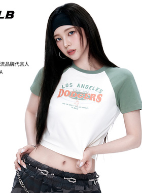MLB官方 KARINA同款女款复古胶片百搭短款撞色T恤25夏季新款TSV08