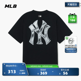 MLB官方 男女情侣复古印花潮流背标短袖百搭T恤夏季新款TSB63