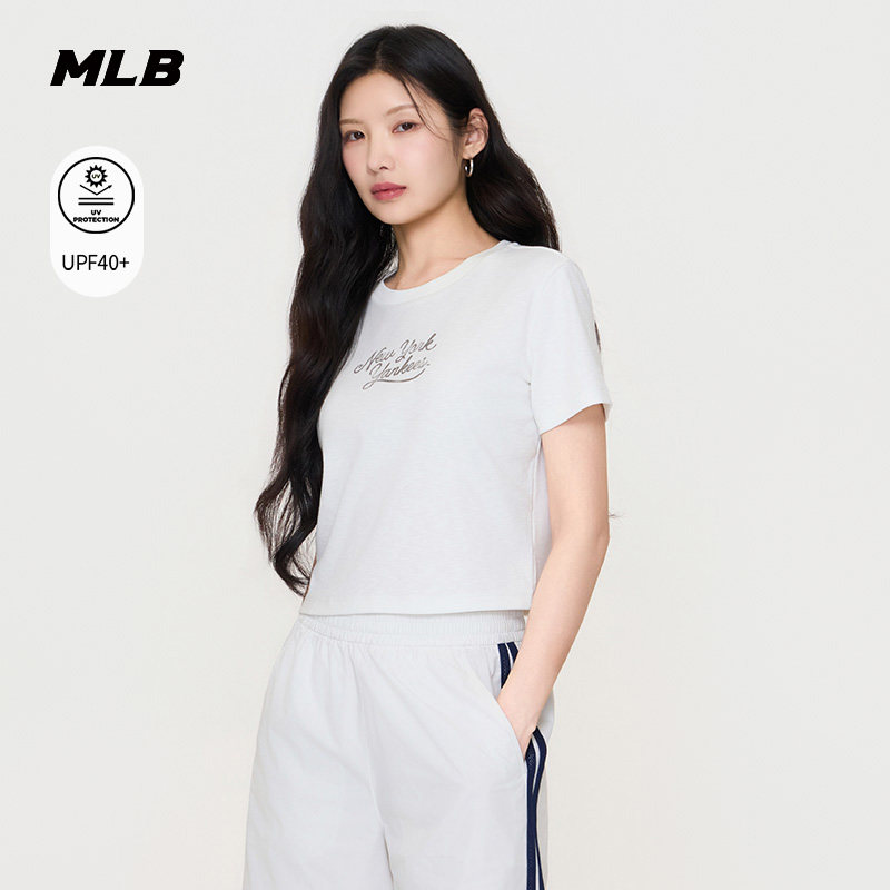 MLB官方女款轻薄复古百搭短款修身弹力感防晒T恤26夏季新款TSB07图片