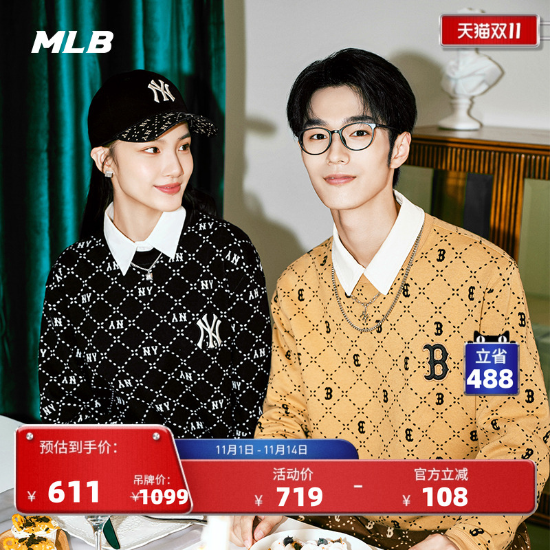 官方套头卫衣MLB女情侣运动