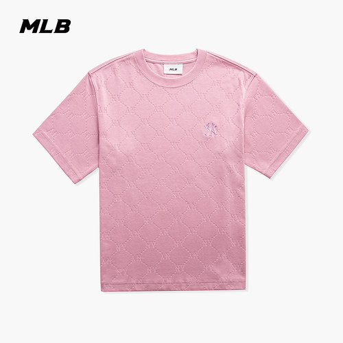 MLB官方 男女同款情侣休闲潮流T恤暗纹老花圆领短袖春夏TSM01