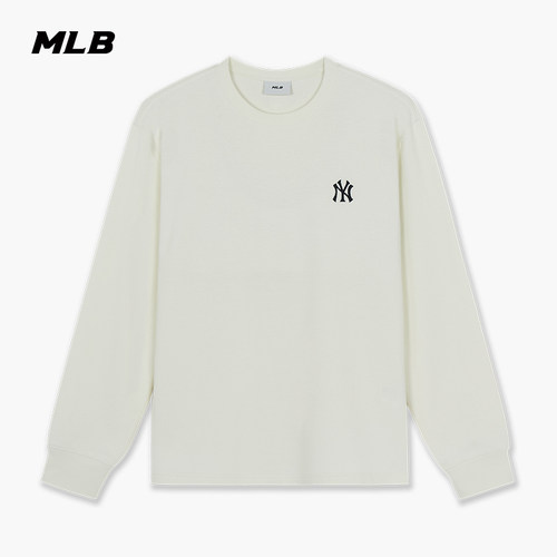 MLB情侣简约舒适纯色小标长袖T恤