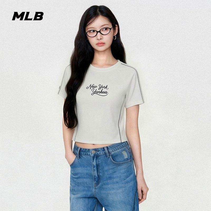 MLB官方女款休闲韩系撞色轻薄弹力短款T恤26夏季新款TSV02图片