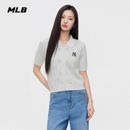 MLB官方 女款舒适百搭潮流镂空老花针织开衫26春季新款时尚KCM01