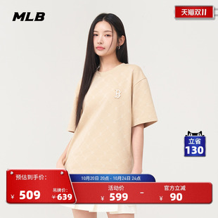 新款 MLB官方 25夏季 短袖 TSM01 男女情侣满印老花休闲T恤圆领时尚