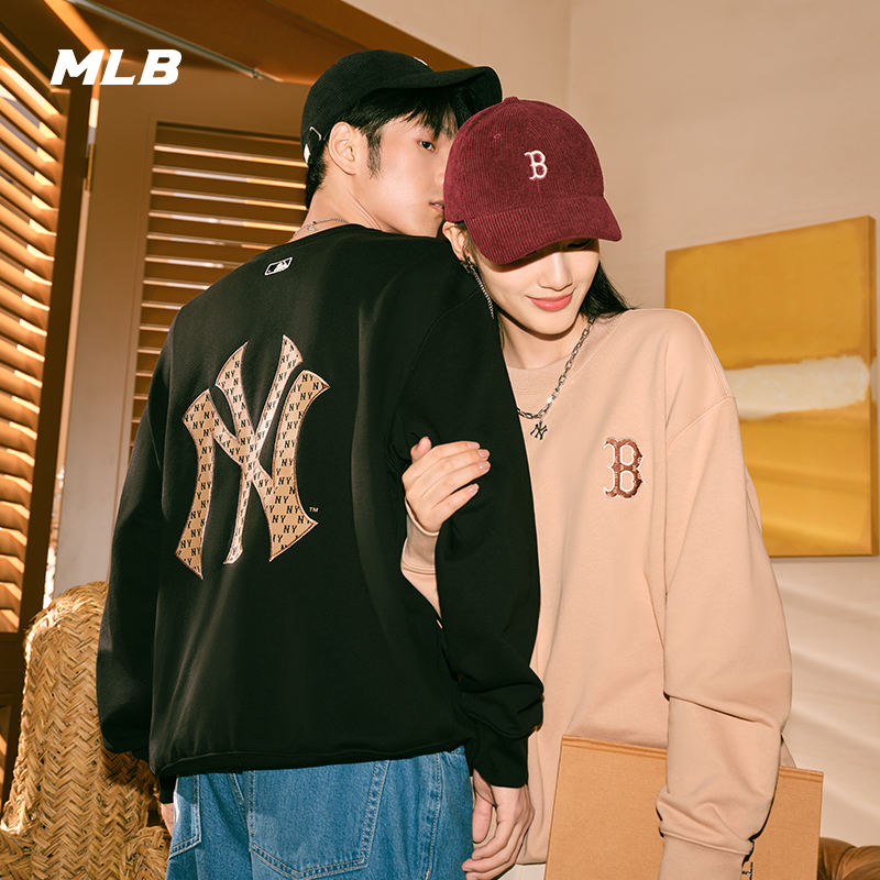 MLB官方 男女情侣复古老花大logo套头卫衣休闲潮23新款MTM12