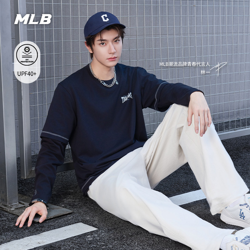 MLB男女同款潮流假两件防晒长袖图片