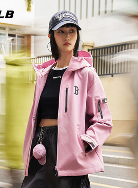 MLB官方 男女大LOGO连帽防油防泼水防风夹克外套25春夏新款WJB03