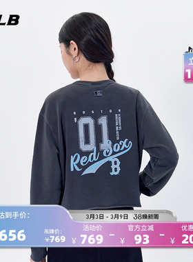 MLB官方女款后背图案复古水洗做旧短款圆领卫衣秋季新款MTV08