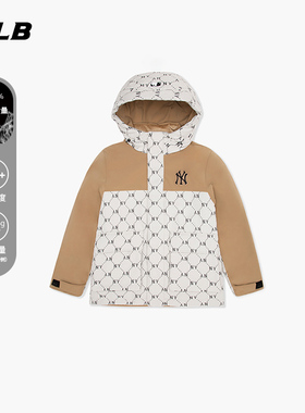 MLB官方男女情侣时尚拼接钻石老花连帽羽绒服外套24冬季DJM08