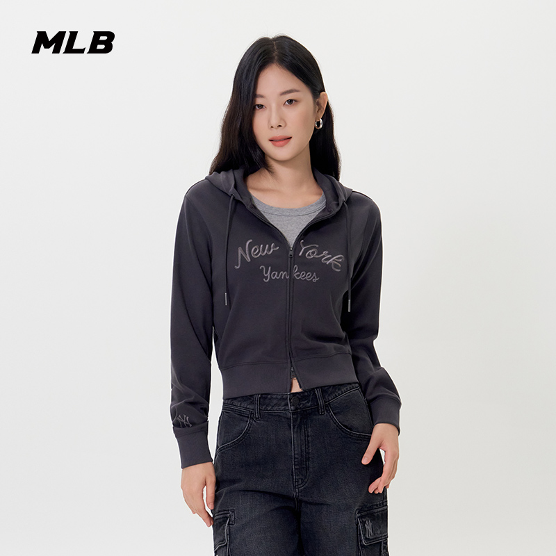 MLB官方 女款时尚复古双头拉链短款连帽卫衣外套25秋季新款TRB08
