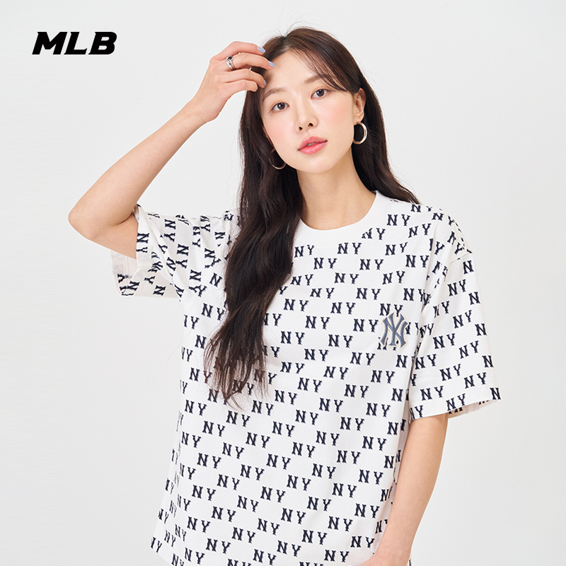 MLB官方 男女情侣满印老花T恤时尚休闲亲子短袖TSM08
