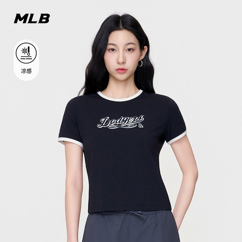 MLB官方女款百搭轻薄修身复古字母弹力凉感T恤26夏季新款TSV50图片