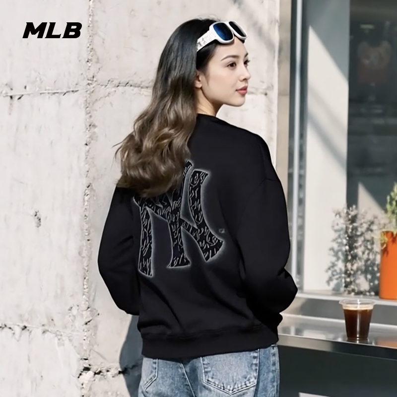 MLB官方 男女情侣时尚简约复古背标圆领套头卫衣25秋季新款MTB11