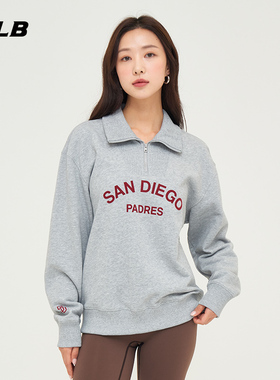 MLB官方 情侣宽松学院风字母logo半拉链运动卫衣春夏MTV02