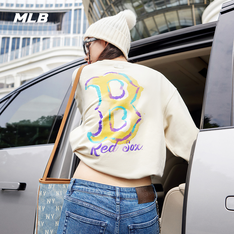 MLB官方 男女情侣街头风涂鸦背标圆领套头卫衣25秋冬新款MTB32