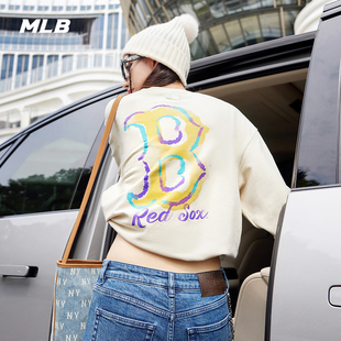 MLB官方 MTB32 男女情侣街头风涂鸦背标圆领套头卫衣25秋冬新款