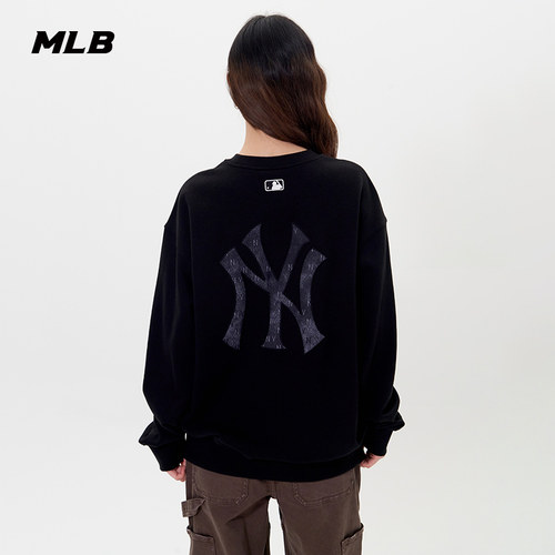 MLB官方男女情侣背标大LOGO复古老花圆领套头卫衣秋季新款MTM06