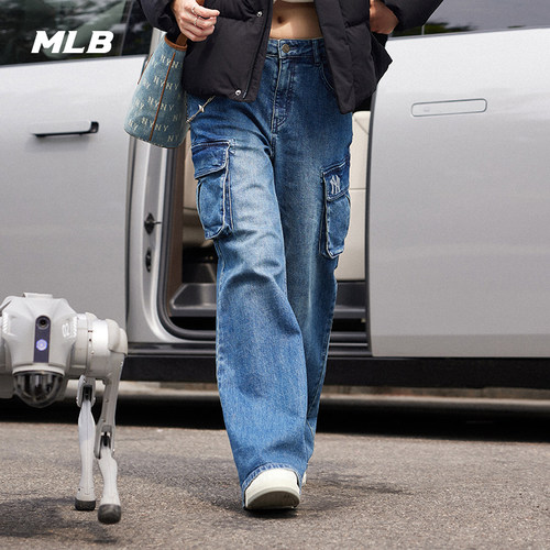 MLB官方 女款潮流百搭复古阔腿牛仔裤街头风牛仔喇叭裤春夏DPB04