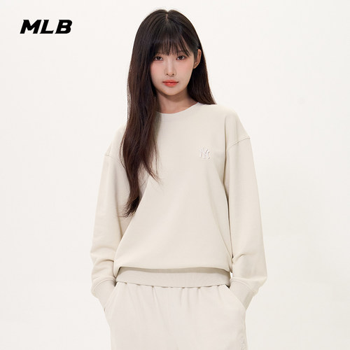MLB官方男女情侣经典小LOGO圆领百搭休闲套头卫衣秋季新款MTB01