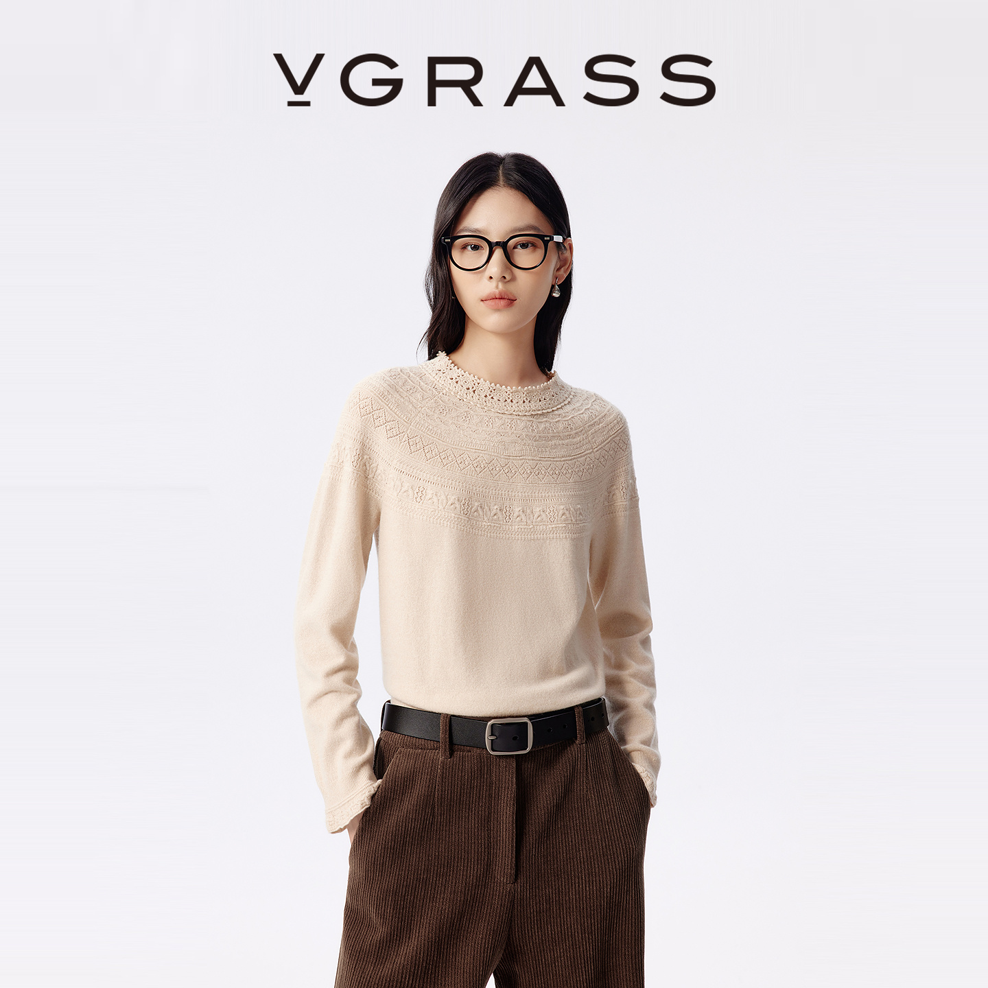 vgrass云肩手钩领针织衫