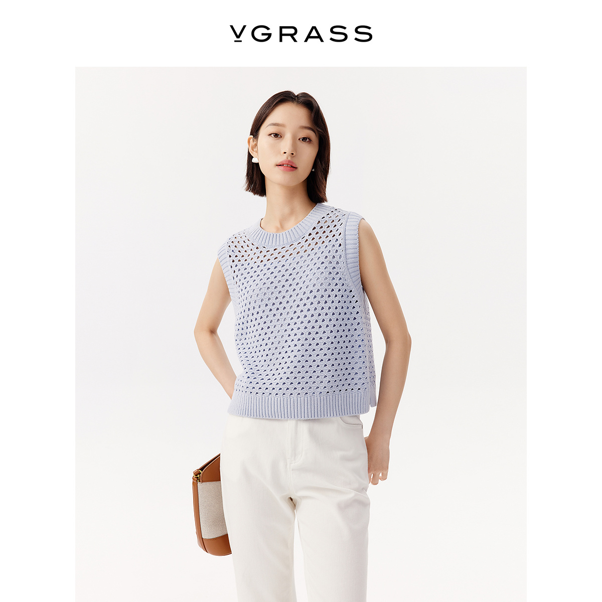 VGRASS丝光带子纱无袖圆领背心