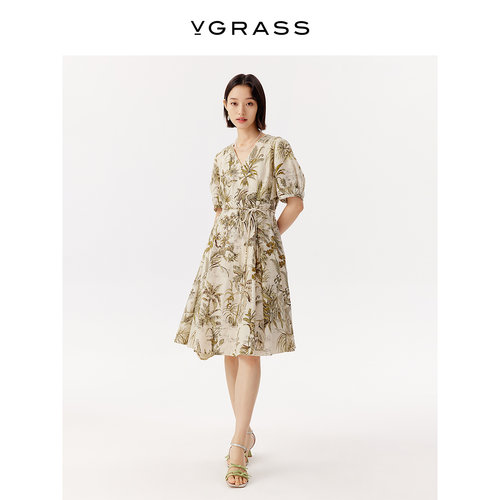 VGRASS亚麻棉混纺度假感连衣裙