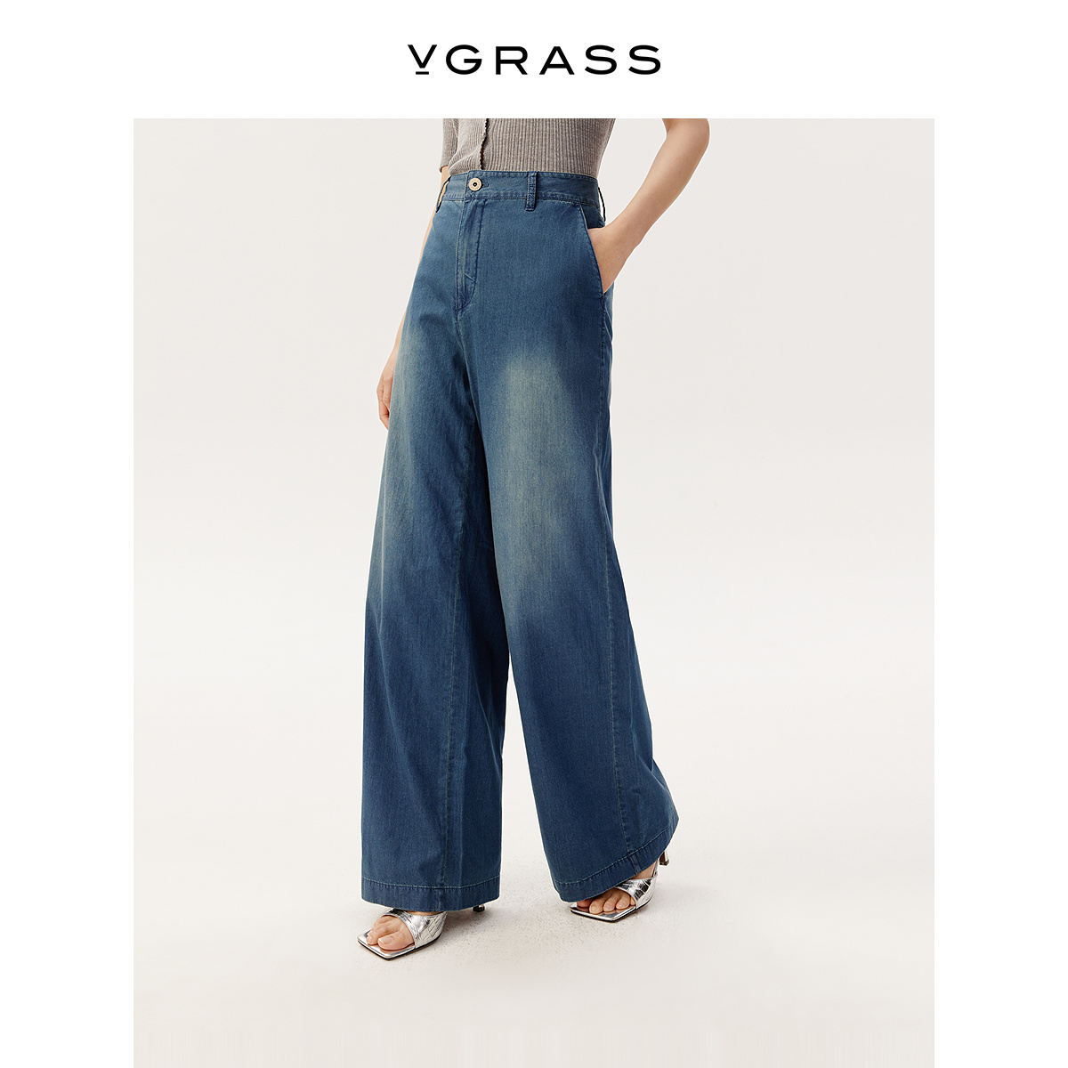 VGRASS柔薄牛仔直筒裤