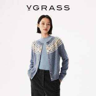 费尔岛提花云肩羊绒羊毛针织开衫 VGRASS25秋冬新款 WISH系列
