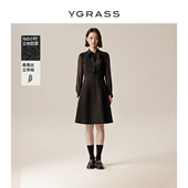 女 独特别致裙装 金陵家宴 VGRASS蕾丝蝴蝶系带领连衣裙春季