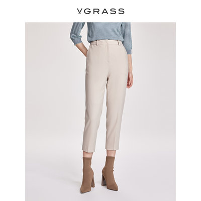 VGRASS灰色羊毛烟管直筒休闲裤