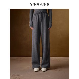 休闲阔腿裤 宽松bf慵懒风系绳卫裤 女秋冬新款 VGRASS灰色糯米羊毛裤