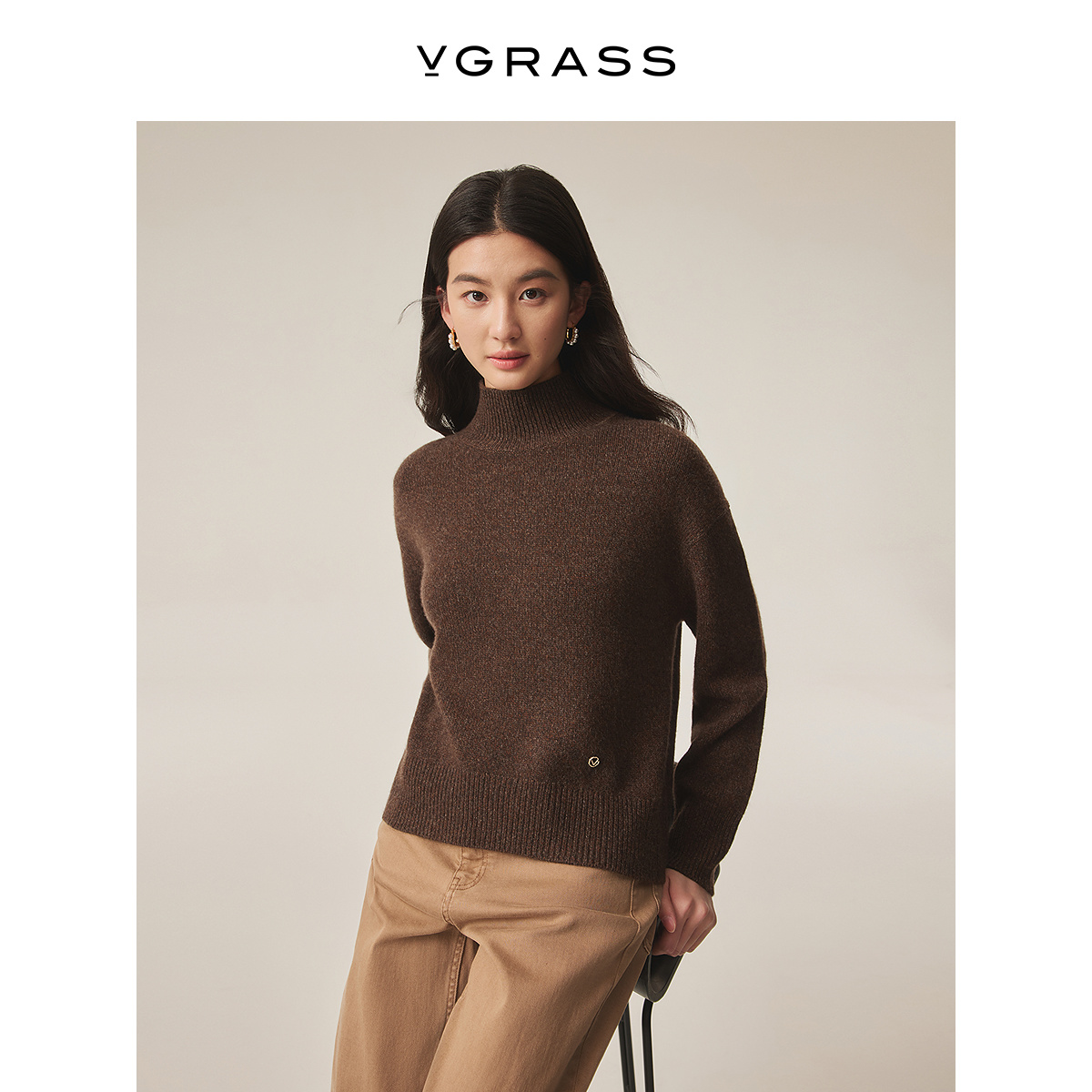 VGRASS100%羊绒云感针织衫
