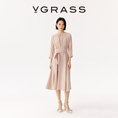 VGRASS秋冬新款 28MM重绉桑蚕丝面料温柔优雅收腰褶皱连衣裙