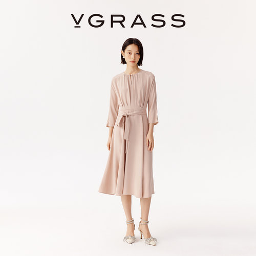 VGRASS28MM重绉桑蚕丝收腰连衣裙