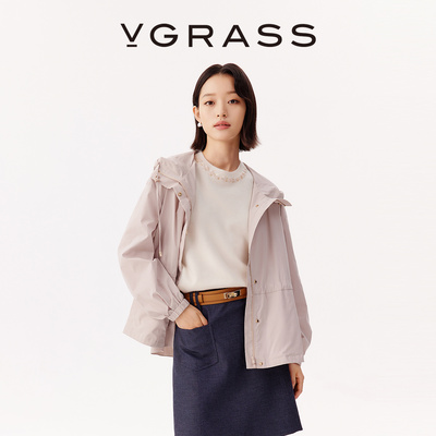 VGRASS可调节抽绳轻薄连帽风衣