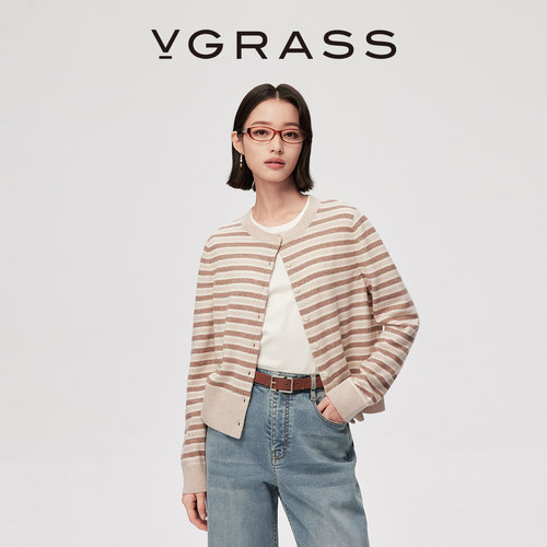 VGRASS复古撞色条纹开衫
