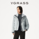 VGRASS25冬季 新款 拼接绵羊毛领假两件90鹅绒轻盈羽绒服短外套女