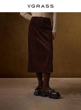 VGRASS维格娜丝24年冬季新款复古丝绒半裙VSB2P4588C