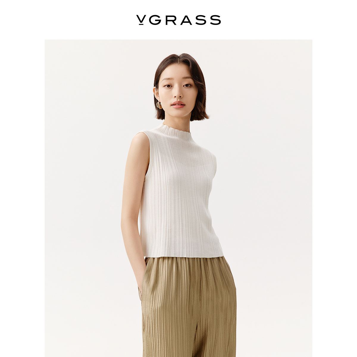 VGRASS羊绒羊毛细腻肌理针织背心