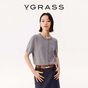 针织开衫 棉羊毛混纱合身短袖 WISH系列 女 VGRASS25早秋新款