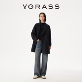 VGRASS25秋冬新款 超轻毛呢 意大利进口羊驼毛混纺双排扣呢大衣