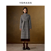 VGRASS羊毛复古风格 毛呢外套女 不规则立领廓形H版 纹大衣冬季 新款