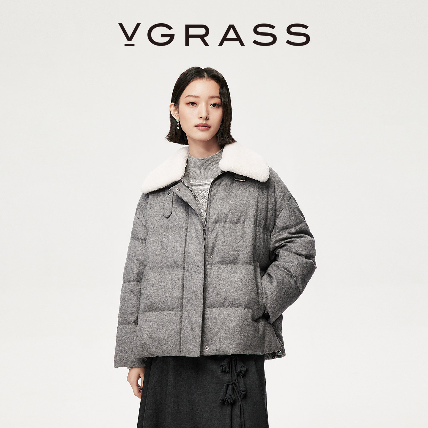 【丝驼绒】VGRASS25冬新款桑蚕丝骆驼绒90鹅绒羽绒撞色羊毛翻领女,女装/女士精品,羽绒服,淘宝优惠券,粉丝福利购,淘宝优惠卷