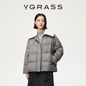 VGRASS25冬新款 丝驼绒 桑蚕丝骆驼绒90鹅绒羽绒撞色羊毛翻领女